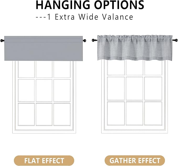 OVZME Grey Valance for Windows, Light Filtering Faux Linen Textured Small Short - Image 3