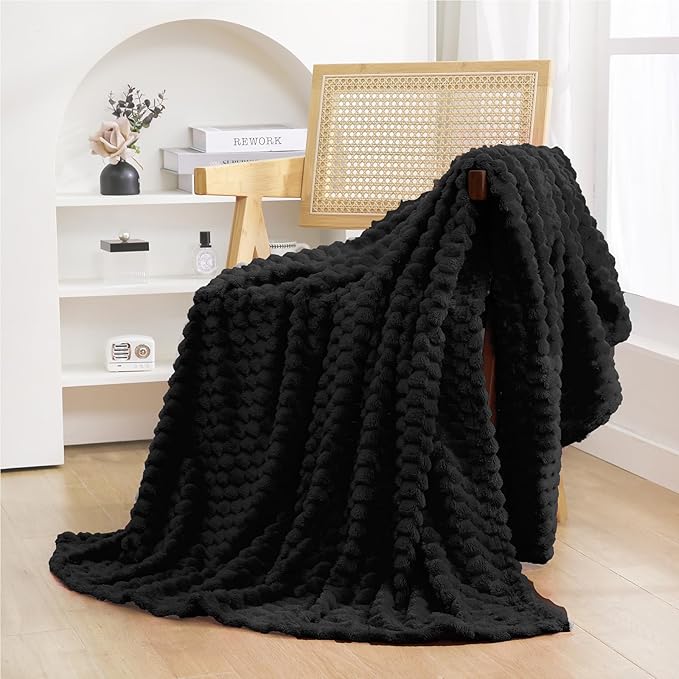 Puncuntex Black Throw Blanket 108"×90" inches Fuzzy 3D Jacquard Decorative - Image 3