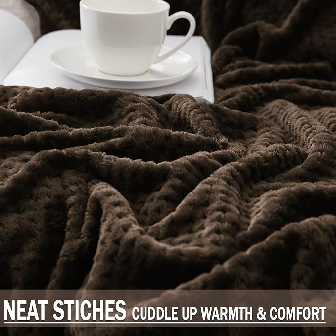 Exclusivo Mezcla Soft Waffle Fleece Bed Blanket Twin Size, Coffee | Lightweight - Image 6