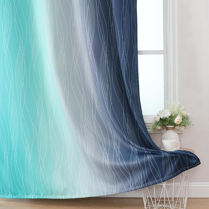 Estelar Textiler Navy Blue and Teal Blackout Curtains - Image 6