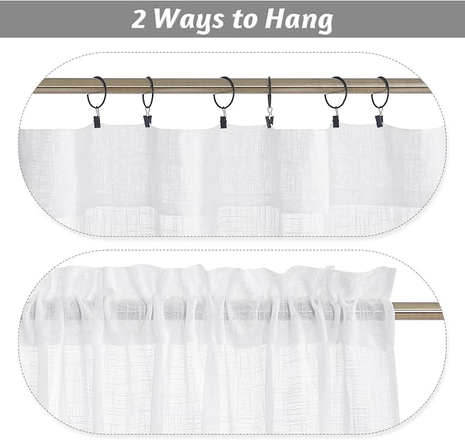 RYB HOME Short Kitchen Valances and Curtain Set, Privacy White Linen Swag - Image 6