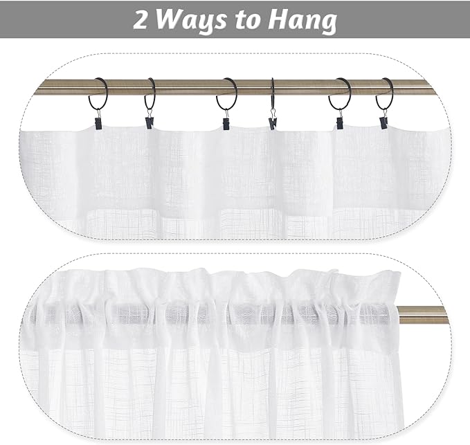 RYB HOME White Sheer Valances for Cafe Kitchen, Light Filtering Durability - Image 5