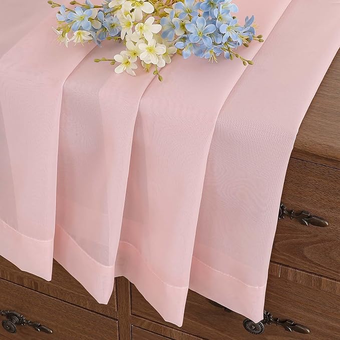 Blush Pink Small Sheer Curtains 2 Panels Set, Kitchen Curtains 36 Inch Length - Image 6