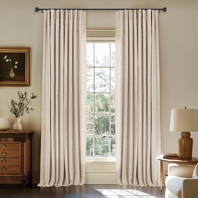 100% Blackout Curtains for Bedroom Oatmeal Linen Look Curtains 96 Inch Long | by INOVADAY