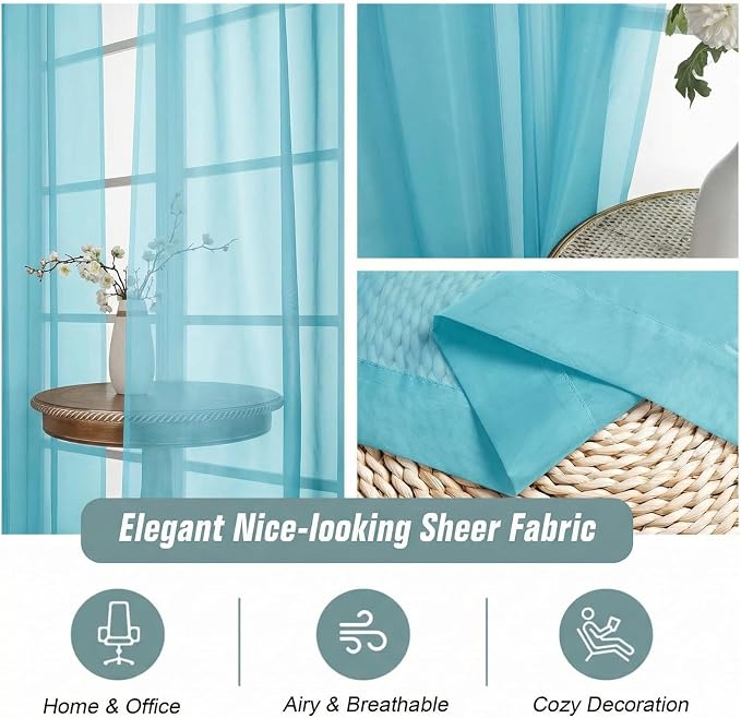 Sheer Curtains 63 Inch Length 2 Panels, Voile Sheer Curtain - Image 4