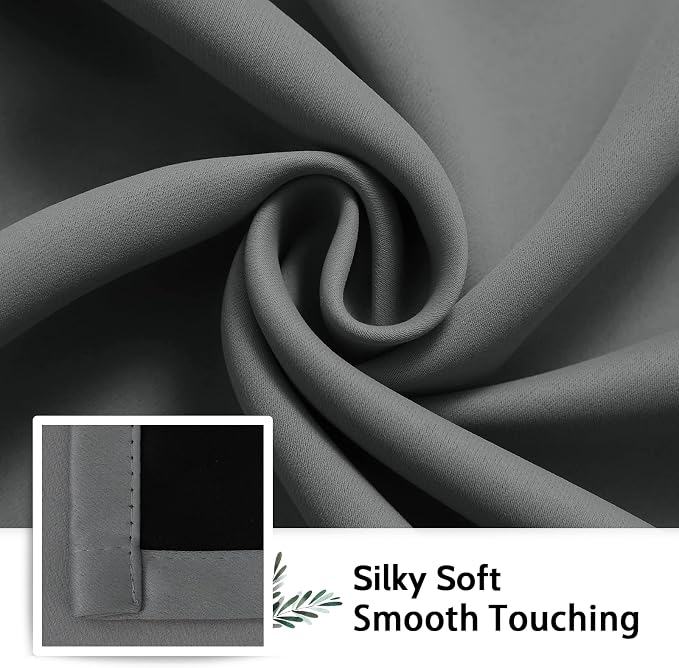 SimpleHome Grey 100% Blackout Curtains Room Darkening Living Room 90 Inch | - Image 7
