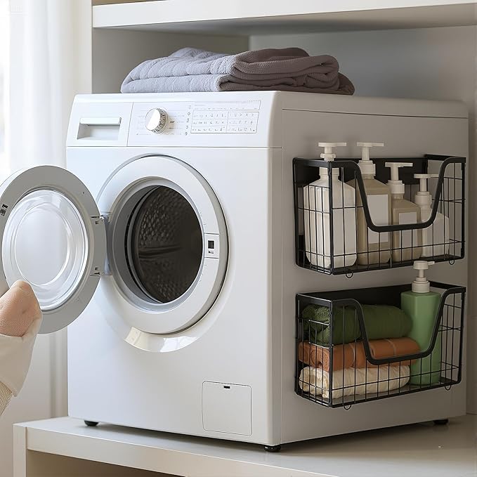 2 Pack Magnetic Shelf for Fridge Fruit Storage Container Fridge Magnetic Baskets Fruit Potato Onion Storage Bins, Pantry Organizer Refrigerator, Kitchen Counter, Cabinet, 12.4 x 7.9 x 5 Inch