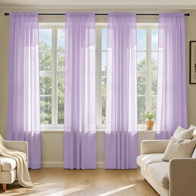 MIULEE Light Purple Sheer Curtains 72 Inches Long 4 Panels 42 x 72 Inches | by MIULEE
