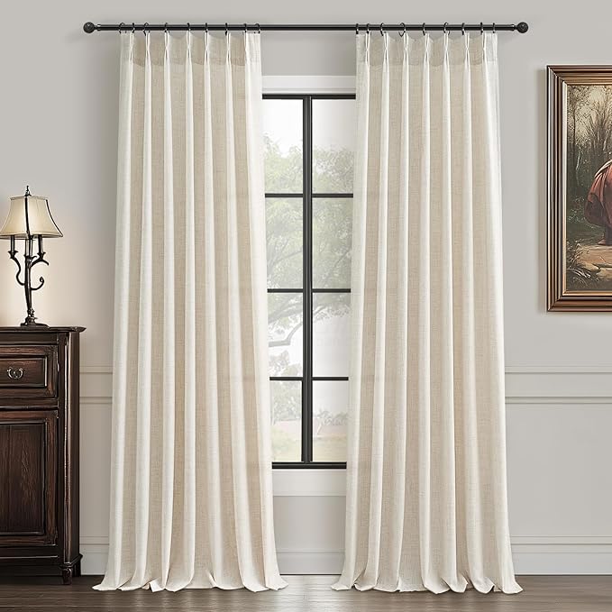 95 Inch Curtains 2 Panel Set for Sliding Door, Light Filtering Linen Pinch by PleatedDrapes