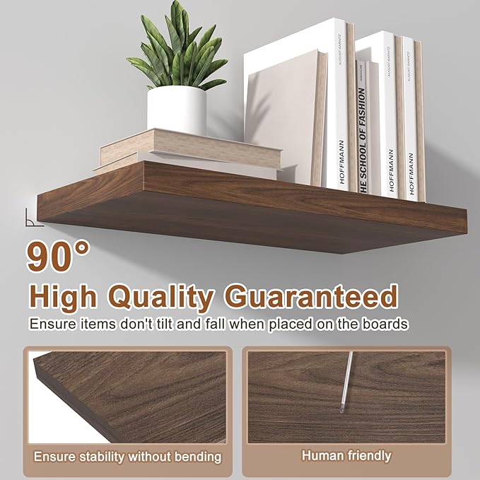 12 Inch Deep Floating Shelves for Wall 3 Pack Floating Shelves Large Storage Space Wall Mount Shelf for Living Room Kitchen Bathroom 30" W x 12" D x 1.2" H Rustic Brown