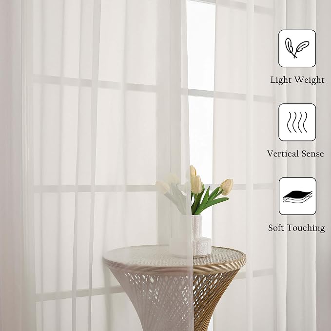 Ivory Sheer Curtains 102 Inches Long 2 Pcs, Rod Pockets Light Filtering Bedroom - Image 6