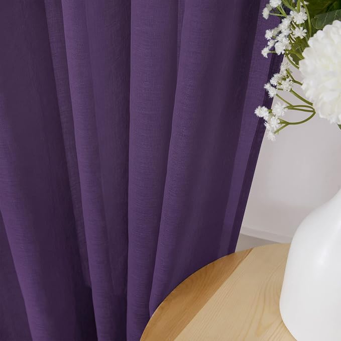 Tollpiz Short Sheer Curtain Living Room Linen Textured Curtains Sheer Light - Image 3