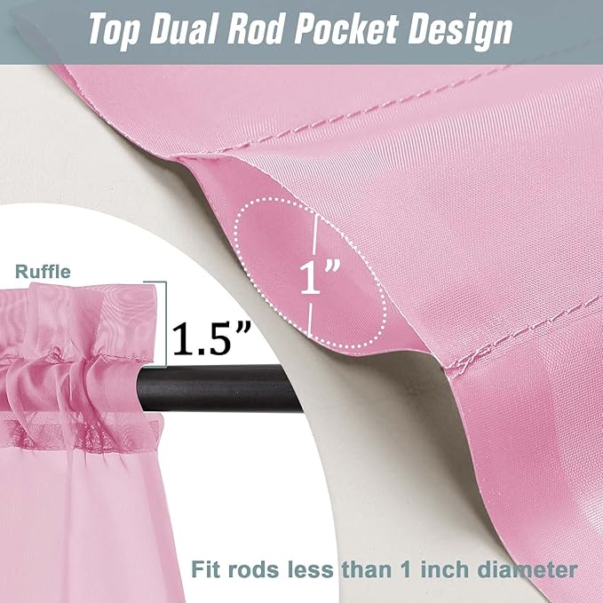 Light Pink Sheer Curtains Tier 30 Inches Length 2 Panels, Light Filtering - Image 3