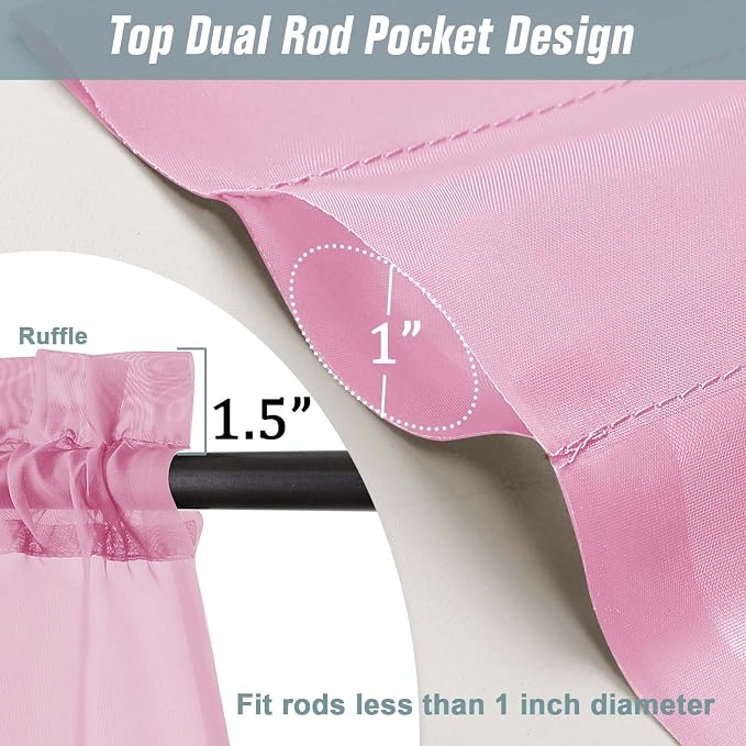 Light Pink Sheer Curtains for Window 72 inches Long 2 Panels Set, Soft Airy - Image 3
