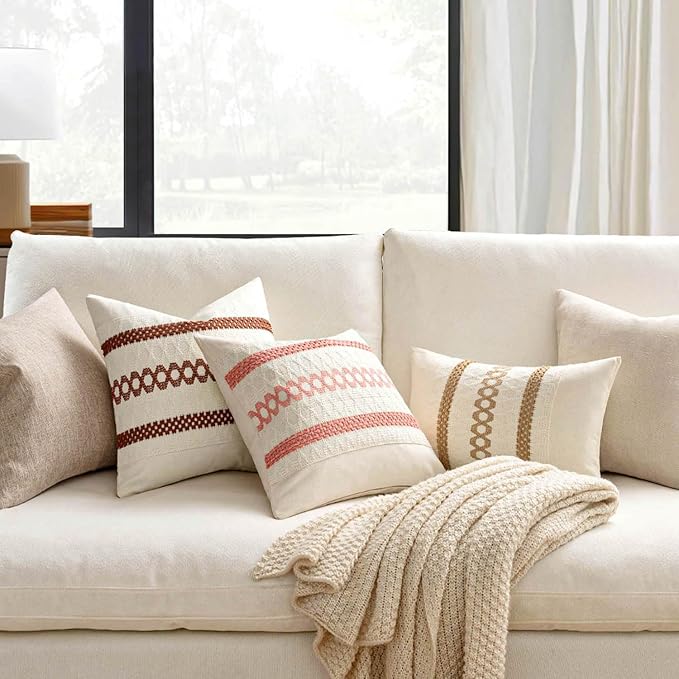 MIULEE Set of 2 Fall Rust Decorative Pillow Covers 18x18 | Farmhouse Boho Couch - Image 2