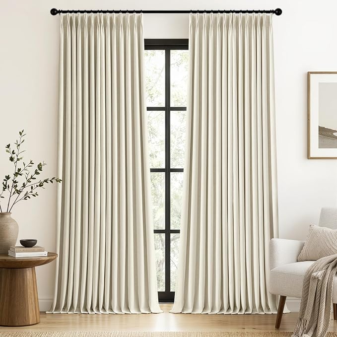 MIULEE Cream Pinch Pleated 100% Blackout Linen Curtains 40x102 Inches | Room by MIULEE