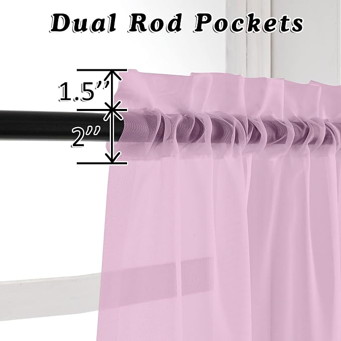 OVZME Light Pink Sheer Curtains 45 Inches Long 2 Panels, Light Filtering Sheer - Image 4