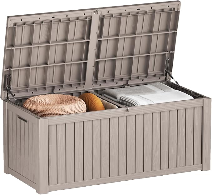 150 Gallon Outdoor Storage Cabinet, Large Outdoor Storage Box for Patio Furniture Covers, Cushion Pillows, Waterproof Deck Box with Lockable Lid for Garden Tools, Pool Accessories, Taupe