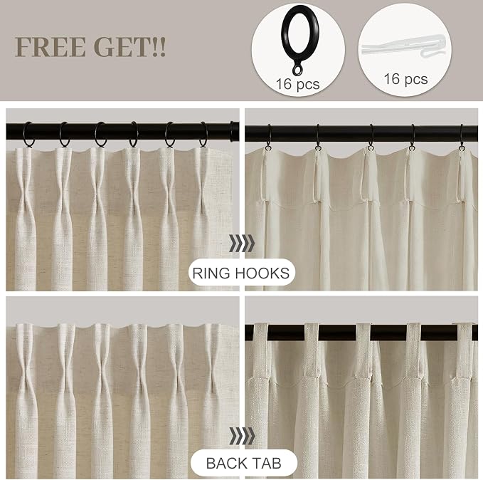 Pinch Pleated Linen Curtains 84 Inch Length 2 Panels Set, Light Filtering Linen - Image 3