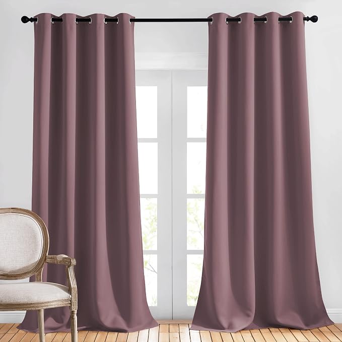 NICETOWN Blackout Dry Rose Curtains 102 inches Long 2 Panels Burg, Grommet by NICETOWN