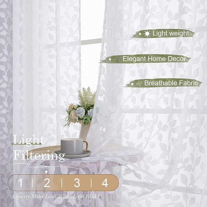 Chyhomenyc White Sheer Curtains 54 Inch Length - Image 2