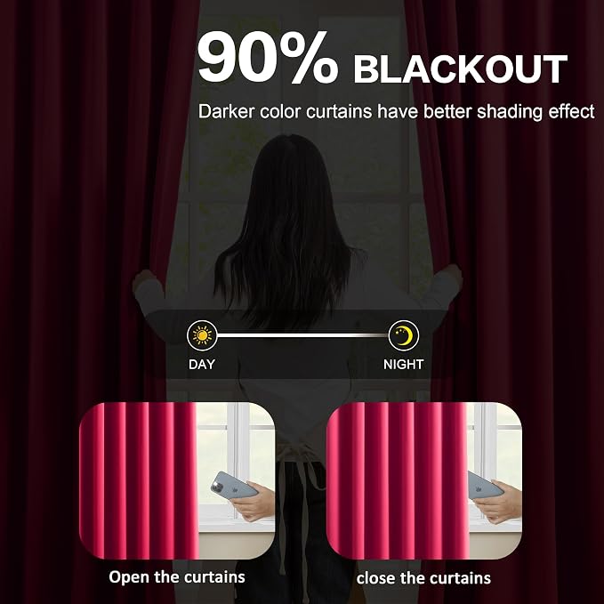 Pinch Pleated Hot Pink Blackout Curtains Short 2 Panels Set 45 Inch Length - Image 3