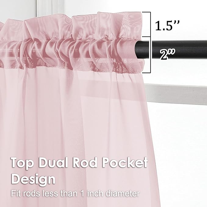 OVZME Blush Pink Sheer Curtains 36 inch Length 2 Panels Set, Light Filtering - Image 2