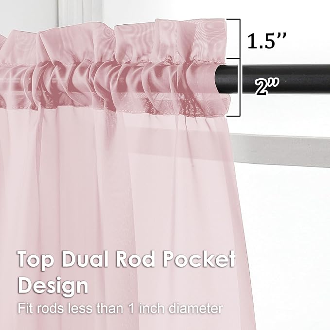 Blush Pink Sheer Valances for Windows 14 Inch Length 2 Pcs, Light Filtering - Image 2