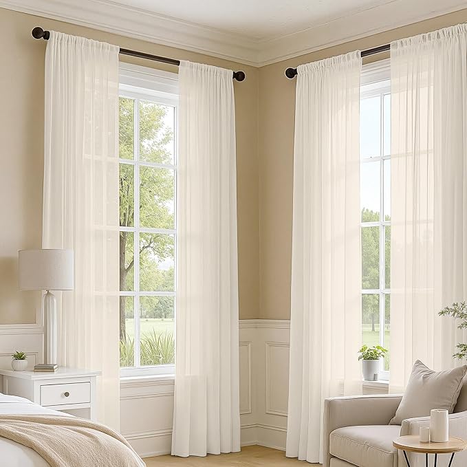 MIULEE Light Beige Sheer Curtains 72 Inches Long 4 Panels 42 x 72 Inches | - Image 2