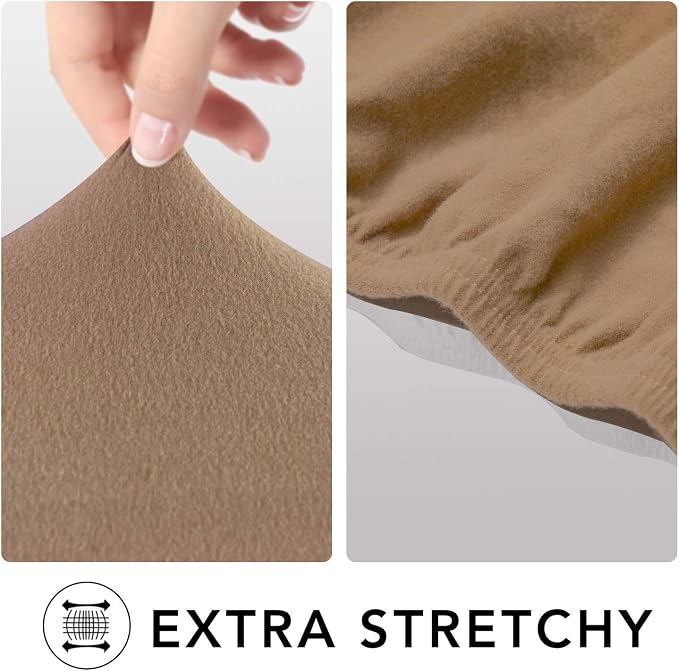 PureFit Stretch Oversized Couch Covers Fleece Sofa Slipcovers Camel | 1-Piece - Image 4