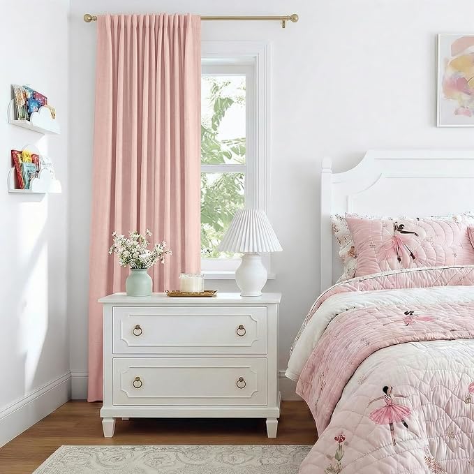 INOVADAY Linen Textured 100% Blackout Sliding Door Curtains 102x84 | Blush Pink - Image 7