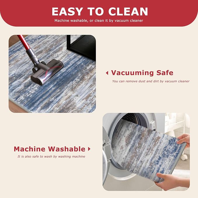 KOZYFLY Modern Abstract Hallway Runner, 2x10 Washable Rug Runner Non-Slip Soft - Image 5
