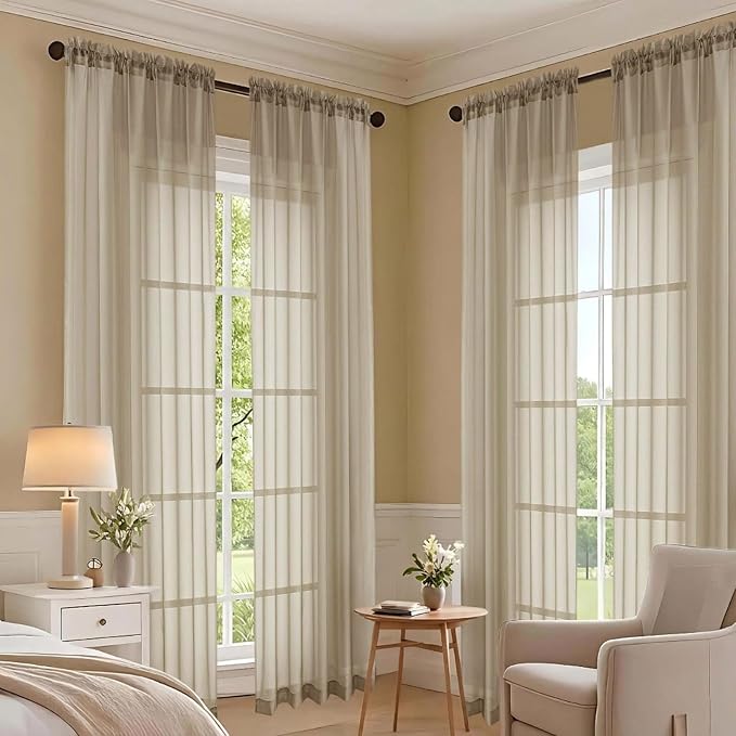 Taupe Sheer Curtains 84 Inches Long 2 Panels Set, Light Filtering Sheer Curtains - Image 7