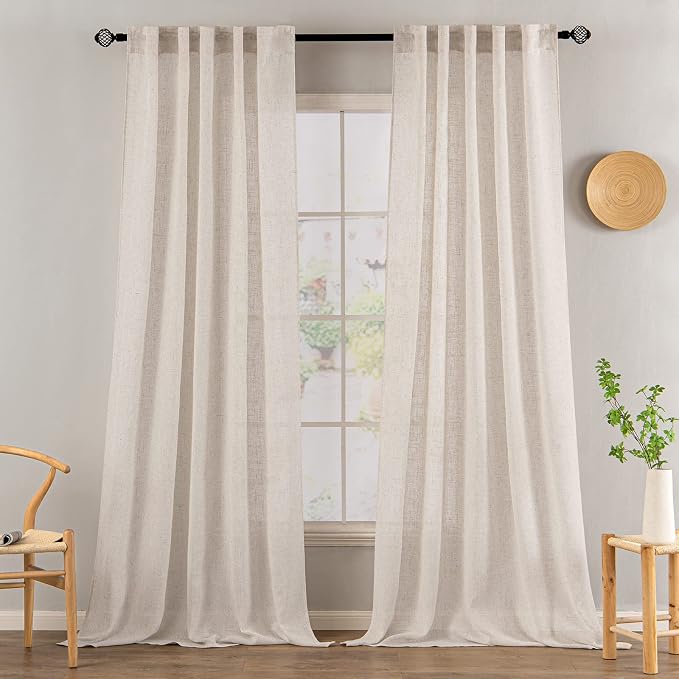 MIULEE Natural White Linen Curtains 84 Inch Length 2 Panels - Image 2