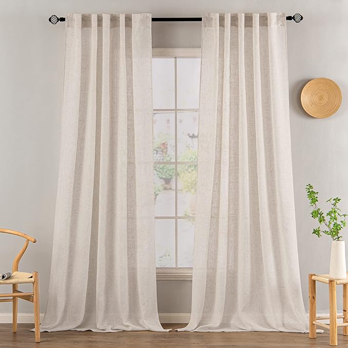 MIULEE Natural White Linen Curtains 104 Inch Length 2 Panels - Image 2