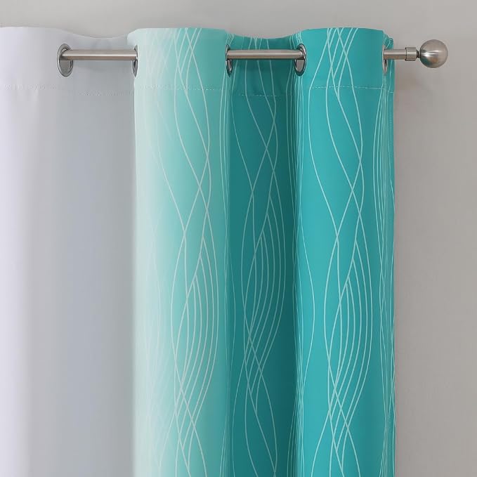 Estelar Textiler Teal and Greyish White Blackout Curtains & Drapes - Image 4