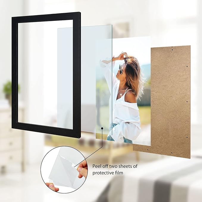 VCK Poster Frames 13x19 Black 3 Pack, Solid Wood Picture Frames for Wall Mounting Hanging Art and Puzzle Frame