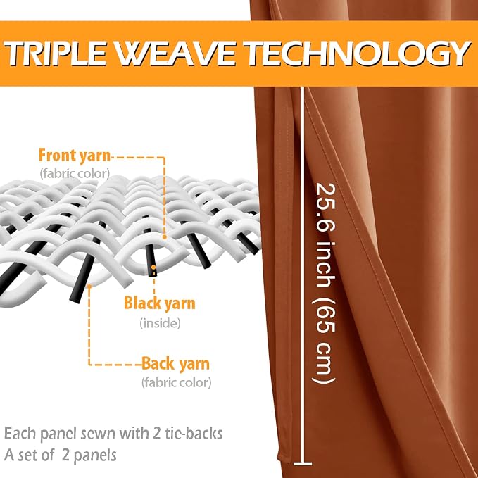 Fall Blackout Curtains for Bedroom, 52 x 96 Inches Long Burnt Ochre | Thermal - Image 3