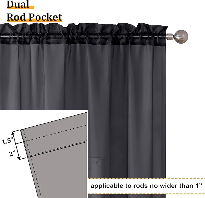 Aiyufeng Sheer Black Curtains 120 Inches Long, Extra Long Rod Pocket Solid - Image 3