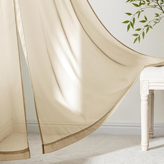 MIULEE Beige Sheer Curtains 72 Inches Long 4 Panels 42 x 72 Inches | Light - Image 6