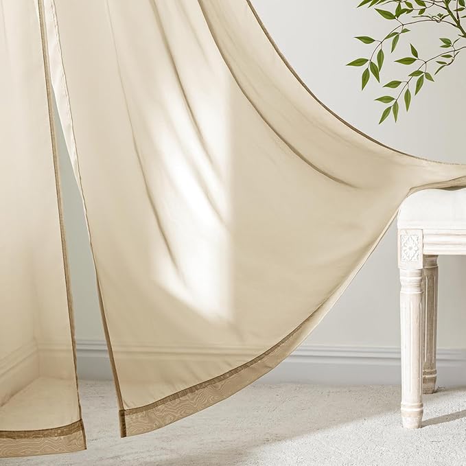 MIULEE Beige Sheer Curtains 96 Inches Long 4 Panels 54 x 96 Inches | Light - Image 6