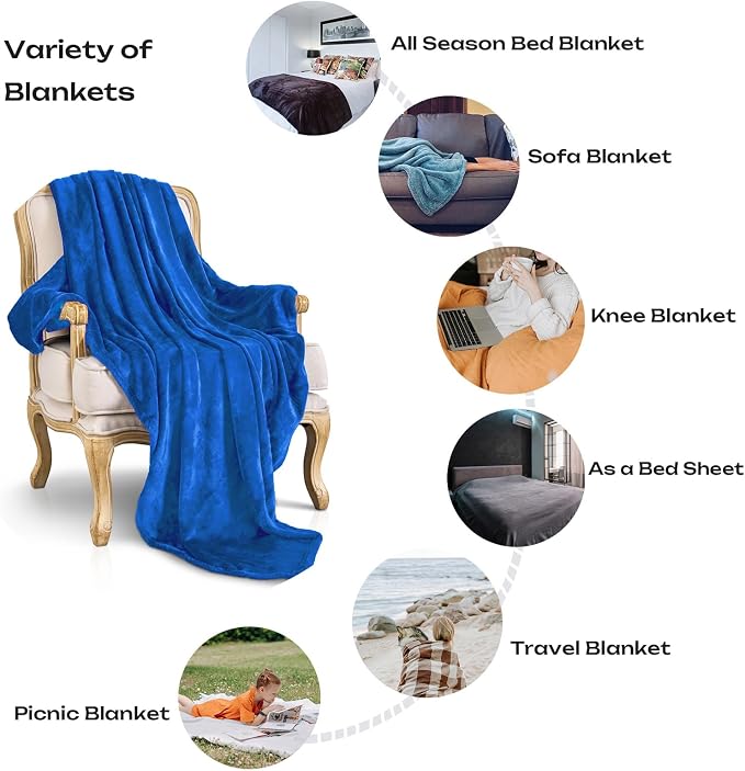 Royal blue Fleece Plush Throw Blanket 50"x70"for Couch Fuzzy Cozy Flannel | - Image 3
