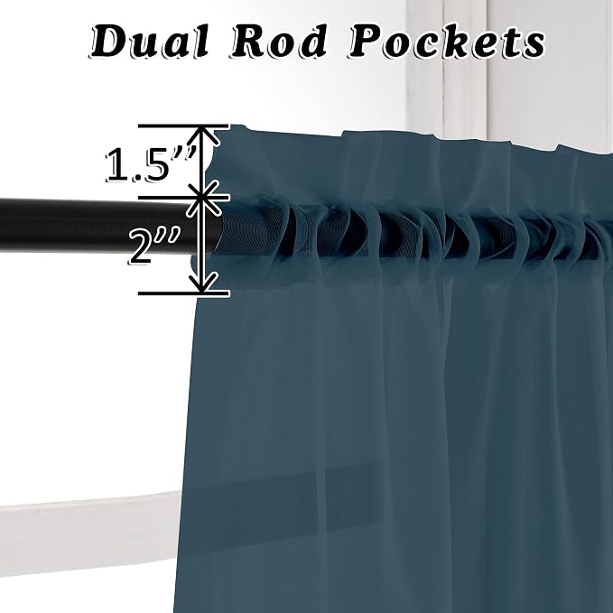 2 Panels Sheer Dusty Blue Window Curtain 96" Length - Image 3