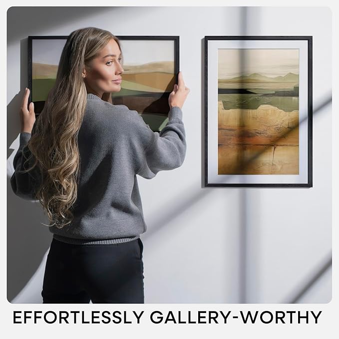 Homeforia 11x22 Black Wood Frame, High End Oak 11 x 22 Newspaper Display Frames without Mat, Wooden 22x11 Thin Picture Frames for Wall, 11 by 22 Black Poster Frames, Tempered Glass, Wall Kit, Set of 1