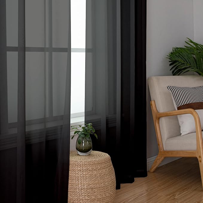 Aiyufeng Sheer Black Curtains 120 Inches Long, Extra Long Rod Pocket Solid - Image 4