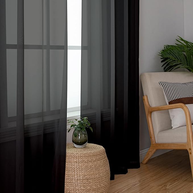 Simplebrand Black Sheer Curtains 108 Inches Long, Extra Long Rod Pocket Solid - Image 5