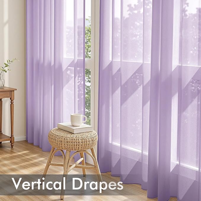 MIULEE Light Purple Sheer Curtains 72 Inches Long 4 Panels 42 x 72 Inches | - Image 4
