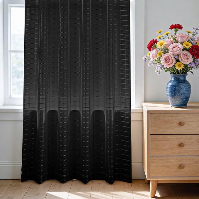 SpaceDresser Check Sheer Curtains 96 Inches Long - Image 3