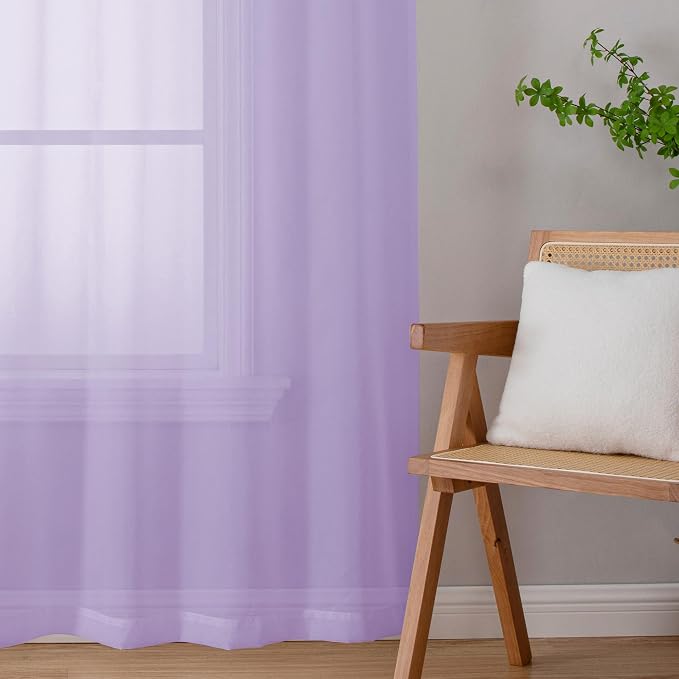 OWENIE Light Purple Sheer Curtains 63 inch Length 2 Panels Set, Rod Pocket - Image 7