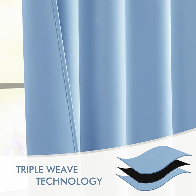MIULEE Sky Blue Back Tab Blackout Curtains 52x84 Inch Length 2 Panels Set | Rod - Image 7